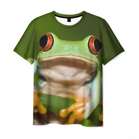 Мужская футболка 3D с принтом Лягушка в Новосибирске, 100% полиэфир | прямой крой, круглый вырез горловины, длина до линии бедер | frog | жаба | животные | зеленый | ква | лягуха | лягушка | лягушонок