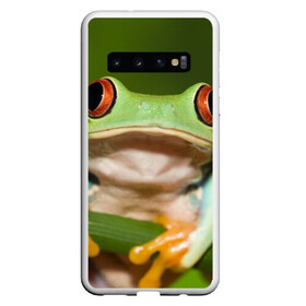 Чехол для Samsung Galaxy S10 с принтом Лягушка в Новосибирске, Силикон | Область печати: задняя сторона чехла, без боковых панелей | Тематика изображения на принте: frog | жаба | животные | зеленый | ква | лягуха | лягушка | лягушонок