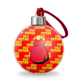 Ёлочный шар с принтом Криминальное чтиво в Новосибирске, Пластик | Диаметр: 77 мм | Тематика изображения на принте: pulp fiction | бокс | золотые часы | перчатка