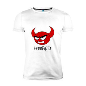 Мужская футболка премиум с принтом FreeBSD демон в Новосибирске, 92% хлопок, 8% лайкра | приталенный силуэт, круглый вырез ворота, длина до линии бедра, короткий рукав | bsd | demon | freebsd | os | unix | демон | злой | ос | чёртик