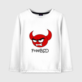 Детский лонгслив хлопок с принтом FreeBSD демон в Новосибирске, 100% хлопок | круглый вырез горловины, полуприлегающий силуэт, длина до линии бедер | bsd | demon | freebsd | os | unix | демон | злой | ос | чёртик