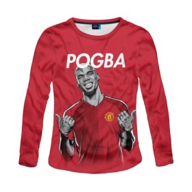 Женский лонгслив 3D с принтом Pogba Manchester United в Новосибирске, 100% полиэстер | длинные рукава, круглый вырез горловины, полуприлегающий силуэт | mu | paul | pogba | манчестер юнайтед | мю | погба | форма