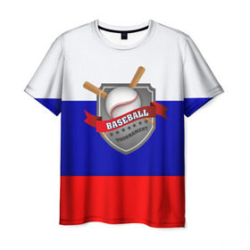 Мужская футболка 3D с принтом Бейсбол Россия в Новосибирске, 100% полиэфир | прямой крой, круглый вырез горловины, длина до линии бедер | 