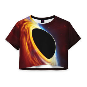 Женская футболка 3D укороченная с принтом Black planet в Новосибирске, 100% полиэстер | круглая горловина, длина футболки до линии талии, рукава с отворотами | black hole | planet | space | астрономия | вселенная | звёзды | космос | млечный путь | планета | чёрная дыра