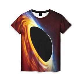 Женская футболка 3D с принтом Black planet в Новосибирске, 100% полиэфир ( синтетическое хлопкоподобное полотно) | прямой крой, круглый вырез горловины, длина до линии бедер | black hole | planet | space | астрономия | вселенная | звёзды | космос | млечный путь | планета | чёрная дыра