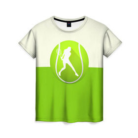 Женская футболка 3D с принтом Теннис в Новосибирске, 100% полиэфир ( синтетическое хлопкоподобное полотно) | прямой крой, круглый вырез горловины, длина до линии бедер | sport | логотип | мяч | спорт | теннис