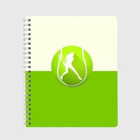 Тетрадь с принтом Теннис в Новосибирске, 100% бумага | 48 листов, плотность листов — 60 г/м2, плотность картонной обложки — 250 г/м2. Листы скреплены сбоку удобной пружинной спиралью. Уголки страниц и обложки скругленные. Цвет линий — светло-серый
 | sport | логотип | мяч | спорт | теннис