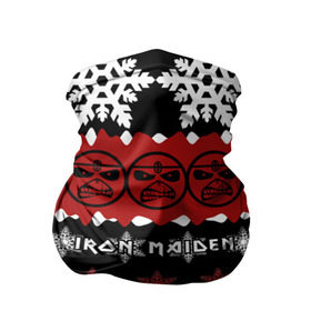 Бандана-труба 3D с принтом Праздничный Iron Maiden в Новосибирске, 100% полиэстер, ткань с особыми свойствами — Activecool | плотность 150‒180 г/м2; хорошо тянется, но сохраняет форму | iron maiden | адриан смит | айрон мейден | г | группа | дэйв мюррей | железная дева | знак | ирон майден | красный | метал | мрачный | музыка | надпись | новогодний | новый год | песни | праздник | рождество