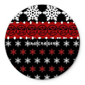 Коврик круглый с принтом Праздничный Iron Maiden в Новосибирске, резина и полиэстер | круглая форма, изображение наносится на всю лицевую часть | iron maiden | адриан смит | айрон мейден | г | группа | дэйв мюррей | железная дева | знак | ирон майден | красный | метал | мрачный | музыка | надпись | новогодний | новый год | песни | праздник | рождество