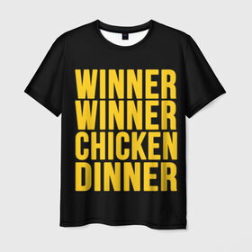 Мужская футболка 3D с принтом Winner winner chicken dinner в Новосибирске, 100% полиэфир | прямой крой, круглый вырез горловины, длина до линии бедер | battle royale | playerunknown | playerunknowns | playerunknowns battlegrounds | pubg | онлайн игра