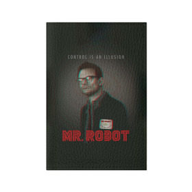 Обложка для паспорта матовая кожа с принтом Mr Robot в Новосибирске, натуральная матовая кожа | размер 19,3 х 13,7 см; прозрачные пластиковые крепления | Тематика изображения на принте: 