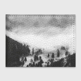 Обложка для студенческого билета с принтом Туманный лес в Новосибирске, натуральная кожа | Размер: 11*8 см; Печать на всей внешней стороне | Тематика изображения на принте: бор | деревья | дым | елки | лес | природа | туман | чб | черно белое