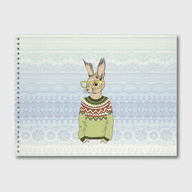 Альбом для рисования с принтом Кролик хипстер в Новосибирске, 100% бумага
 | матовая бумага, плотность 200 мг. | Тематика изображения на принте: зима | кролик | новый год | подарок | рождество