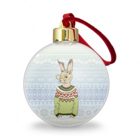 Ёлочный шар с принтом Кролик хипстер в Новосибирске, Пластик | Диаметр: 77 мм | зима | кролик | новый год | подарок | рождество
