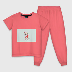 Детская пижама хлопок с принтом Мопс Санта Клаус в Новосибирске, 100% хлопок |  брюки и футболка прямого кроя, без карманов, на брюках мягкая резинка на поясе и по низу штанин
 | зима | новый год | подарок | рождество