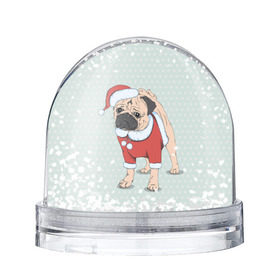 Снежный шар с принтом Мопс Санта Клаус в Новосибирске, Пластик | Изображение внутри шара печатается на глянцевой фотобумаге с двух сторон | зима | новый год | подарок | рождество