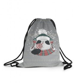 Рюкзак-мешок 3D с принтом So cold, but sweet в Новосибирске, 100% полиэстер | плотность ткани — 200 г/м2, размер — 35 х 45 см; лямки — толстые шнурки, застежка на шнуровке, без карманов и подкладки | зима | новый год | панда | подарок | рождество