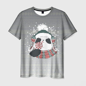 Мужская футболка 3D с принтом So cold, but sweet в Новосибирске, 100% полиэфир | прямой крой, круглый вырез горловины, длина до линии бедер | зима | новый год | панда | подарок | рождество