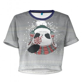 Женская футболка 3D укороченная с принтом So cold, but sweet в Новосибирске, 100% полиэстер | круглая горловина, длина футболки до линии талии, рукава с отворотами | зима | новый год | панда | подарок | рождество