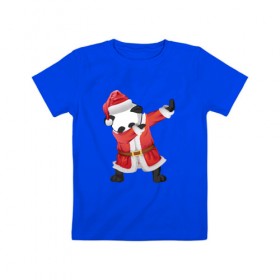 Детская футболка хлопок с принтом Панда Санта-Клаус в Новосибирске, 100% хлопок | круглый вырез горловины, полуприлегающий силуэт, длина до линии бедер | Тематика изображения на принте: зима | новый год | панда | подарок | рождество