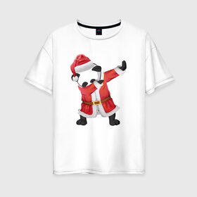 Женская футболка хлопок Oversize с принтом Панда Санта-Клаус в Новосибирске, 100% хлопок | свободный крой, круглый ворот, спущенный рукав, длина до линии бедер
 | зима | новый год | панда | подарок | рождество