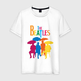 Мужская футболка хлопок с принтом The beatles в Новосибирске, 100% хлопок | прямой крой, круглый вырез горловины, длина до линии бедер, слегка спущенное плечо. | bright | british | legendary | liverpool | rainbow | rock group | spectrum | the beatles | яркие цвета