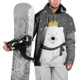 Накидка на куртку 3D с принтом Белый медведь в короне в Новосибирске, 100% полиэстер |  | animal | bear | crown | gold | mountains | scarf | snow | snowflakes | stars | white | winter | белый | горы | животные | звезды | зима | золотая | корона | медведь | снег | снежинки | шарф