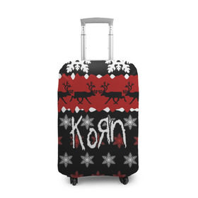 Чехол для чемодана 3D с принтом Праздничный Korn в Новосибирске, 86% полиэфир, 14% спандекс | двустороннее нанесение принта, прорези для ручек и колес | korn | koяn | альтернативный | брайан филипп уэлч | группа | джеймс | джонатан дэвис | знак | корн | коян | красный | манки | метал | надпись | новогодний | новый год | нюметал | праздник