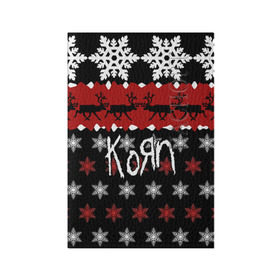 Обложка для паспорта матовая кожа с принтом Праздничный Korn в Новосибирске, натуральная матовая кожа | размер 19,3 х 13,7 см; прозрачные пластиковые крепления | korn | koяn | альтернативный | брайан филипп уэлч | группа | джеймс | джонатан дэвис | знак | корн | коян | красный | манки | метал | надпись | новогодний | новый год | нюметал | праздник