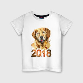 Детская футболка хлопок с принтом Собака 2018 в Новосибирске, 100% хлопок | круглый вырез горловины, полуприлегающий силуэт, длина до линии бедер | зима | новый год | подарок | рождество | собака