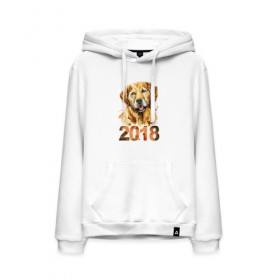 Мужская толстовка хлопок с принтом Собака 2018 в Новосибирске, френч-терри, мягкий теплый начес внутри (100% хлопок) | карман-кенгуру, эластичные манжеты и нижняя кромка, капюшон с подкладом и шнурком | зима | новый год | подарок | рождество | собака