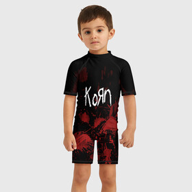 Детский купальный костюм 3D с принтом Korn в Новосибирске, Полиэстер 85%, Спандекс 15% | застежка на молнии на спине | korn | koяn | альтернативный | арвизу | гранж | грув | группа | дэвис | корн | коян | лузье | манки | метал | музыка | нюметал | панк | песни | рок | уэлч | филди | филипп | хэд | шаффер
