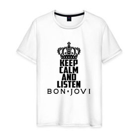 Мужская футболка хлопок с принтом Keep calm and listen BJ в Новосибирске, 100% хлопок | прямой крой, круглый вырез горловины, длина до линии бедер, слегка спущенное плечо. | Тематика изображения на принте: 