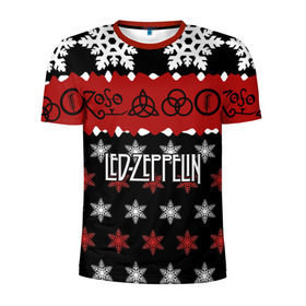 Мужская футболка 3D спортивная с принтом Праздничный Led Zeppelin в Новосибирске, 100% полиэстер с улучшенными характеристиками | приталенный силуэт, круглая горловина, широкие плечи, сужается к линии бедра | Тематика изображения на принте: led zeppelin | блюз | группа | джимми пейдж | джон генри бонэм | джон пол джонс | знак | красный | лед зепелен | лед зеппелин | метал | надпись | новогодний | новый год | праздник | роберт плант | рождество