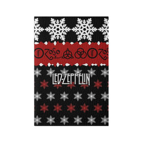Обложка для паспорта матовая кожа с принтом Праздничный Led Zeppelin в Новосибирске, натуральная матовая кожа | размер 19,3 х 13,7 см; прозрачные пластиковые крепления | led zeppelin | блюз | группа | джимми пейдж | джон генри бонэм | джон пол джонс | знак | красный | лед зепелен | лед зеппелин | метал | надпись | новогодний | новый год | праздник | роберт плант | рождество