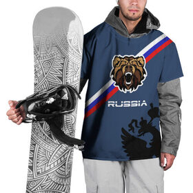 Накидка на куртку 3D с принтом Russia медведь в Новосибирске, 100% полиэстер |  | russia | белый синий красный | герб | патриот | российская федерация | российский | россия | русский | рф | триколор | флаг