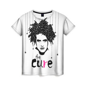 Женская футболка 3D с принтом The Cure в Новосибирске, 100% полиэфир ( синтетическое хлопкоподобное полотно) | прямой крой, круглый вырез горловины, длина до линии бедер | robert smith | rock band | the cure | uk | британия | роберт смит | рок группа