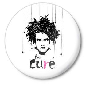 Значок с принтом The Cure в Новосибирске,  металл | круглая форма, металлическая застежка в виде булавки | Тематика изображения на принте: robert smith | rock band | the cure | uk | британия | роберт смит | рок группа