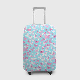 Чехол для чемодана 3D с принтом Розовые бабочки 2 в Новосибирске, 86% полиэфир, 14% спандекс | двустороннее нанесение принта, прорези для ручек и колес | бабочка | лето | розовый | цветок