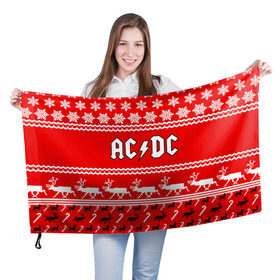 Флаг 3D с принтом Праздничный AC/DC в Новосибирске, 100% полиэстер | плотность ткани — 95 г/м2, размер — 67 х 109 см. Принт наносится с одной стороны | ac dc | acdc |   снежинки | ангус янг | ас дс | асдс | крис слэйд | новогодний | новый год | рождество | стиви янг | эксл роуз