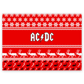 Поздравительная открытка с принтом Праздничный AC/DC в Новосибирске, 100% бумага | плотность бумаги 280 г/м2, матовая, на обратной стороне линовка и место для марки
 | ac dc | acdc |   снежинки | ангус янг | ас дс | асдс | крис слэйд | новогодний | новый год | рождество | стиви янг | эксл роуз