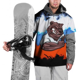 Накидка на куртку 3D с принтом Медведь в Новосибирске, 100% полиэстер |  | abstraction | grunge | абстракция | краска | медведь | русский | триколор | я русский