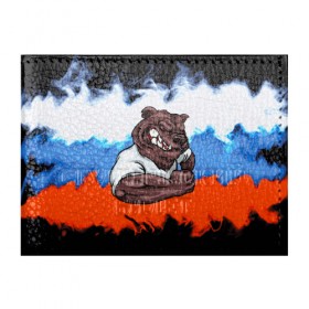Обложка для студенческого билета с принтом Медведь в Новосибирске, натуральная кожа | Размер: 11*8 см; Печать на всей внешней стороне | Тематика изображения на принте: abstraction | grunge | абстракция | краска | медведь | русский | триколор | я русский