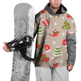 Накидка на куртку 3D с принтом К нам стучится Новый год! в Новосибирске, 100% полиэстер |  | воробей | воробьи | елка | зима | новый год | подарки | сани | санки | снег | узор