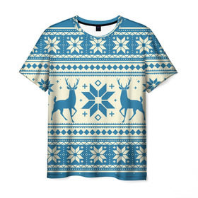 Мужская футболка 3D с принтом Наш веселый Новый год в Новосибирске, 100% полиэфир | прямой крой, круглый вырез горловины, длина до линии бедер | новый год | олень | свитер | снег | снежинки | узор