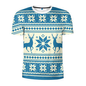 Мужская футболка 3D спортивная с принтом Наш веселый Новый год в Новосибирске, 100% полиэстер с улучшенными характеристиками | приталенный силуэт, круглая горловина, широкие плечи, сужается к линии бедра | Тематика изображения на принте: новый год | олень | свитер | снег | снежинки | узор