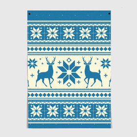 Постер с принтом Наш веселый Новый год в Новосибирске, 100% бумага
 | бумага, плотность 150 мг. Матовая, но за счет высокого коэффициента гладкости имеет небольшой блеск и дает на свету блики, но в отличии от глянцевой бумаги не покрыта лаком | новый год | олень | свитер | снег | снежинки | узор