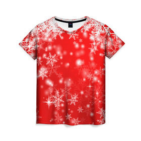 Женская футболка 3D с принтом Новогоднее чудо 1 в Новосибирске, 100% полиэфир ( синтетическое хлопкоподобное полотно) | прямой крой, круглый вырез горловины, длина до линии бедер | новый год | снег | снежинки