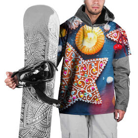 Накидка на куртку 3D с принтом Новогодняя фантазия в Новосибирске, 100% полиэстер |  | Тематика изображения на принте: новый год снег | пряники | сладость | снежинки