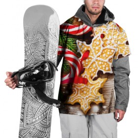 Накидка на куртку 3D с принтом Однажды в Сочельник в Новосибирске, 100% полиэстер |  | Тематика изображения на принте: елка | новый год снег | пряники | сладость | снежинки